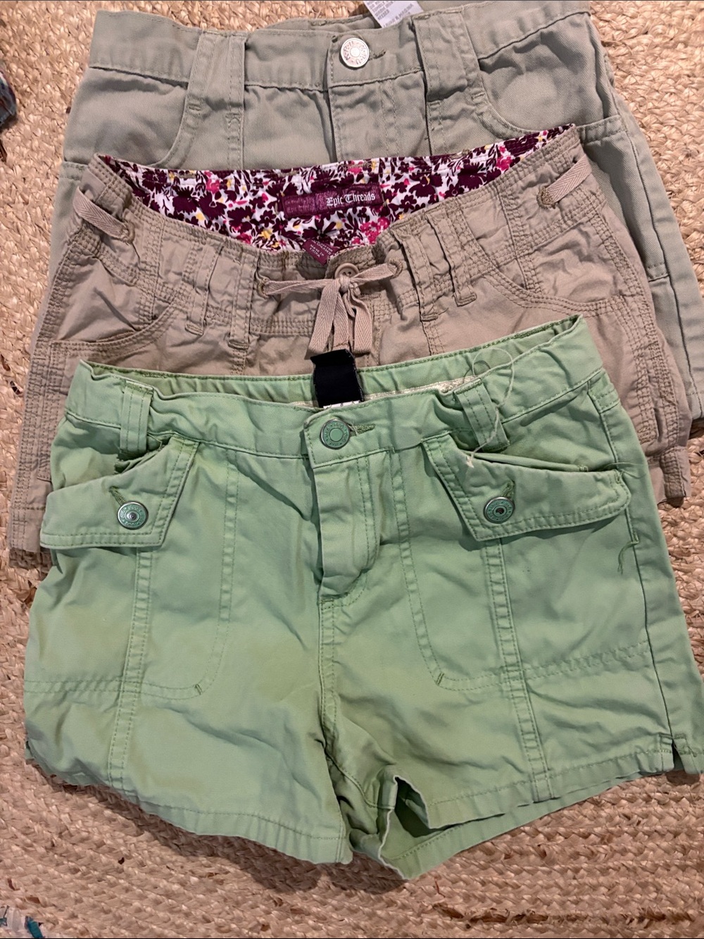 GAP Girls' Casual Shorts Trio - Light Green, Khaki, Sage
